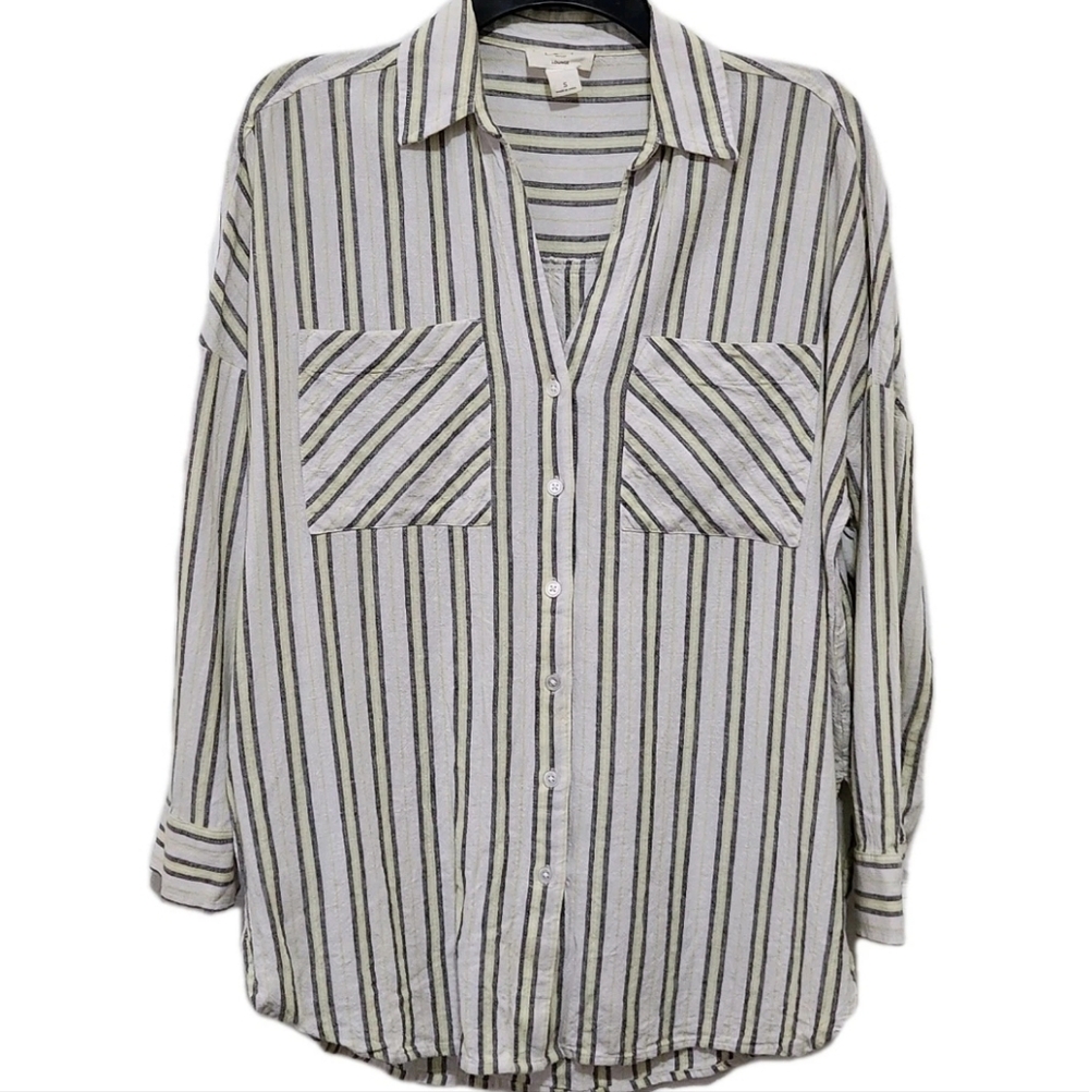 Loft Outlet Lounge Women's S Linen Blend Oversized Button Up Striped Tunic